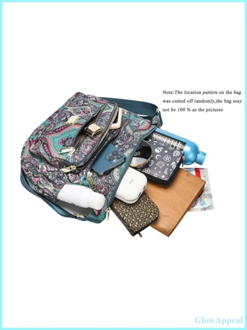 Nylon Tote Satchel with 10 Pockets, Adjustable Strap, Anti-Theft Back Zipper